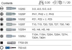 PROMOCJA-ZESTAW BITÓW 1/4" 32cz. Z UCHWYTEM 7702-25 +753-63, PŁASKIE 3 - 6mm, PH1-PH3, PZ1- PZ3, HEX 3 - 6mm, TORX T10 -T40 King Tony 1032CQ