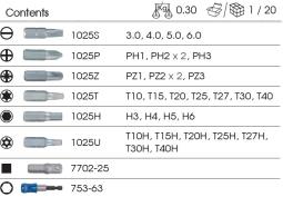 PROMOCJA-ZESTAW BITÓW 1/4" 32cz. Z UCHWYTEM 7702-25 +753-63, PŁASKIE 3 - 6mm, PH1-PH3, PZ1- PZ3, HEX 3 - 6mm, TORX T10 -T40  King Tony 1032CQ