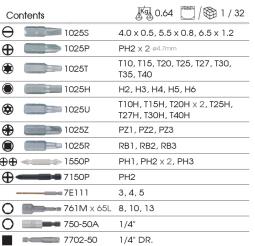 ZESTAW BITÓW DO WKRĘTARKI 1/4" 45cz., BITY HEX, TORX, PH, PZ, PŁASKIE, NASADOWE, KWADRAT, WIERTŁA King Tony 1045MR