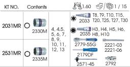 ZESTAW NARZĘDZI 1/4" 31cz. NASADKI 12-kąt. 4 - 13mm, T8 -T30, HEX 3 - 10 Z GRZECHOTKĄ I AKCESORIAMI, KASETA King Tony 2031MR