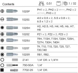 ZESTAW BITÓW 1/4" 49cz. Z UCHWYTEM 2141 + 750-50A, PŁASKIE, PH, PZ, HEX, TORX Z OTWOREM, KWADRAT King Tony 1049CQ