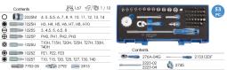 ZESTAW NARZĘDZI 1/4" 53cz. NASADKI KRÓTKIE, 6-kąt. 4 - 14mm, HEX, TORX, PH, PZ, PŁASKIE, Z GRZECHOTKĄ I AKCESORIAMI, WALIZKA King Tony 2553MRV