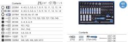 ZESTAW NARZĘDZI 1/4" 65cz. NASADKI KRÓTKIE + DŁUGIE, 6-kąt. 4 - 14mm, BITY, Z GRZECHOTKĄ I AKCESORIAMI, WALIZKA King Tony 2565MRV