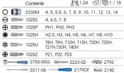 ZESTAW NARZĘDZI 1/4" 45cz. NASADKI KRÓTKIE, 6-kąt. 4 - 14mm + BITY, Z GRZECHOTKĄ I AKCESORIA, KASETA  King Tony 2575MR