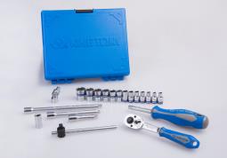 ZESTAW NASADEK 1/4" 24cz. KRÓTKIE, 6-kąt. 4 - 14mm, Z AKCESORIAMI, CHROM, KASETA Z TWORZYWA King Tony 2524MRV
