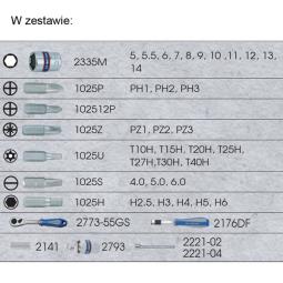 ZESTAW NARZĘDZI 1/4" 39cz. NASADKI KRÓTKIE, 6-kąt. 5 - 14mm + BITY, Z GRZECHOTKĄ I AKCESORIAMI King Tony 2539MR01-AM
