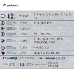 PROMOCJA - ZESTAW NARZĘDZI 1/4" 39cz. NASADKI KRÓTKIE, 6-kąt. 5 - 14mm + BITY, Z GRZECHOTKĄ I AKCESORIAMI King Tony 2539MR01-AM