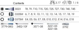 ZESTAW NARZĘDZI 3/8" 39cz. NASADKI KRÓTKIE 6-kąt. 6 - 19mm, E4 - E18, T8 - T45 Z GRZECHOTKĄ I AKCESORIAMI, KASETA King Tony 3537MR