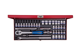 ZESTAW NARZĘDZI 3/8" 39cz. NASADKI KRÓTKIE 6-kąt. 6 - 19mm, E4 - E18, T8 - T45 Z GRZECHOTKĄ I AKCESORIAMI, KASETA King Tony 3537MR