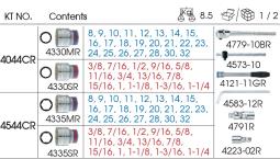 ZESTAW NASADEK METRYCZNYCH I CALOWYCH 1/2" 43cz. KRÓTKIE 12-kąt. 8 - 32mm, 3/8" - 1.1/4" Z GRZECHOTKĄ AKCESORIAMI, KASETA King Tony 4044CR