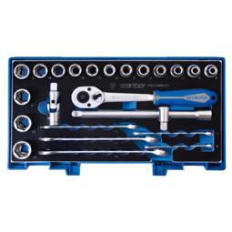 PROMOCJA-ZESTAW NASADEK 1/2" 24cz. KRÓTKIE 6-kąt. 8-24mm, KLUCZE PŁASKO OCZKOWE, AKCESORIA, WALIZKA GRATIS King Tony 4524MRV05