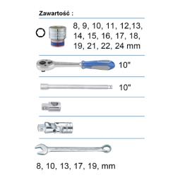 PROMOCJA-ZESTAW NASADEK 1/2" 24cz. KRÓTKIE 6-kąt. 8-24mm, KLUCZE PŁASKO OCZKOWE, AKCESORIA, WALIZKA GRATIS  King Tony 4524MRV05