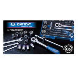 PROMOCJA-ZESTAW NASADEK 1/2" 24cz. KRÓTKIE 6-kąt. 8-24mm, KLUCZE PŁASKO OCZKOWE, AKCESORIA, WALIZKA GRATIS King Tony 4524MRV05