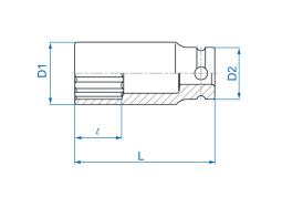 NASADKA DŁUGA UDAROWA CIENKOŚCIENNA 1/2" 20mm x 80mm, 12-kąt King Tony 493020M