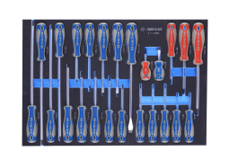 ZESTAW WKRĘTAKÓW 24 cz. KRZYŻAKI PH1 - PH3, PŁASKIE 3 - 10mm, TORX T6 - T30, WKŁAD Z PIANKI EVA DO WÓZKA King Tony 9-31124MRV