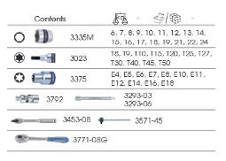 ZESTAW NASADEK 3/8" 45cz. KRÓTKIE 6-kąt.6-24mm, Z AKCESORIAMI, WKŁAD Z PIANKI EVA DO WÓZKA King Tony 9-3545MRV