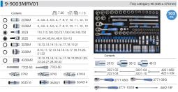 PROMOCJA-ZESTAW NASADEK 1/4"+3/8"+1/2" 103cz. 6-kąt./12-kąt 4 - 32mm Z AKCESORIAMI, WKŁAD Z PIANKI EVA DO WÓZKA King Tony 9-9003MRV01