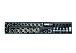 ZESTAW- NASADKI 1/2" 12-KĄT. KRÓTKIE 8 - 32mm, 7/16"-7/8", HEX H5 - H14, NASADKA DO ŚWIEC 21mm, WKŁAD DO SKRZYNKI 87408, 29 CZ. King Tony 9-4029CR