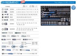 ZESTAW NASADEK 1/4"+3/8"+1/2" 103cz. 6-kąt. 4 - 32mm Z AKCESORIAMI, WKŁAD Z PIANKI, DO WÓZKA King Tony 9-9503MRV01