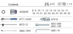 ZESTAW NASADEK 1/2" 27cz. KRÓTKIE 6-kąt. 8 - 32mm Z AKCESORIAMI, WKŁAD Z PIANKI EVA DO WÓZKA King Tony 9-4527MRV02