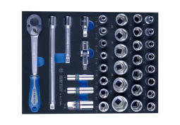PROMOCJA-ZESTAW NASADEK 1/2" 37cz. KRÓTKIE 6-kąt. 8 - 32mm Z AKCESORIAMI. WKŁAD Z PIANKI EVA DO WÓZKA King Tony 9-4537MRV