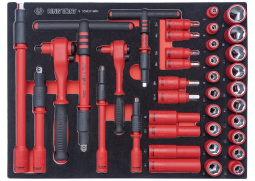 ZESTAW NARZĘDZI IZOLOWANYCH VDE 1/4" i 3/8" 38 CZĘŚCI, WKŁAD Z PIANKI EVA DO WÓZKA King Tony 9-55VE01MRV