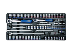 ZESTAW NASADEK 3/8" + 1/2" 69cz. KRÓTKIE 12-kąt. 6 - 32mm, CALOWE 3/8" - 13/16" Z AKCESORIAMI, WKŁAD DO WÓZKA King Tony 9-7069CR