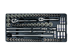 ZESTAW NASADEK 3/8" + 1/2" 78cz. KRÓTKIE/DŁUGIE 6/12-kąt. 8 - 32mm, CALOWE 3/8" - 1-1/4", Z AKCESORIAMI, WKŁAD DO WÓZKA King Tony 9-7078CR