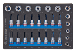 ZESTAW NASADEK 3/8" + 1/2", HEX H3 - H12, TORX T15 + T50, GWIAZDKI E8 - E20, WKŁAD Z PIANKI, DO WÓZKA  King Tony 9-7128PRV