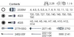 ZESTAW NASADEK 1/4" + 1/2" 37cz. KRÓTKIE 6-kąt. 4 - 13mm, TORX T20 - T60, HEX H3 - H14, Z AKCESORIAMI, WKŁAD DO WÓZKA  King Tony 9-7537MR