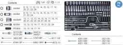 ZESTAW NASADEK 3/8" + 1/2" KRÓTKIE/DŁUGIE 76cz. 8 - 32mm, Z AKCESORIAMI, WKŁAD DO WÓZKA King Tony 9-7576MR