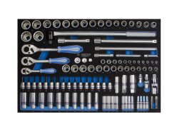 PROMOCJA-ZESTAW NASADEK 1/4"+3/8"+1/2" 103cz. 6-kąt./12-kąt 4 - 32mm Z AKCESORIAMI, WKŁAD Z PIANKI EVA DO WÓZKA King Tony 9-9003MRV01