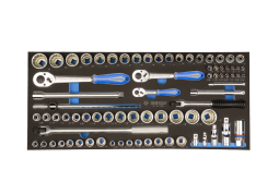 ZESTAW NASADEK 1/4"+ 3/8" + 1/2" 77cz. KRÓTKIE 12-kąt. 4-32mm, 3/16" - 1-1/4" Z AKCESORIAMI, WKŁAD Z PIANKI EVA DO SKRZYNKI 8741 King Tony 9-9077CRV