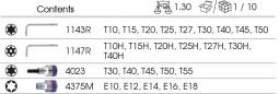 ZESTAW NASADEK 1/2" 26cz. KRÓTKIE E10 - E18, T30 - T55 + TORXY TYPU "L", WKŁAD DO WÓZKA King Tony 9-91026PR