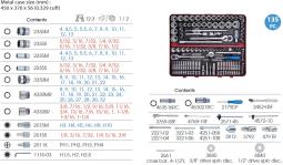 ZESTAW NASADEK 1/4" + 3/8" + 1/2" 135cz. 4 -32mm + CALOWE 5/32 - 1.1/4" 6/12-kąt. CHROM + AKCESORIA, METALOWA WALIZKA King Tony 9033CR