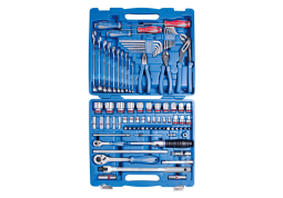 ZESTAW NARZĘDZI 87 cz. NASADKI CALOWE 1/4"+1/2". 5/32" -1"-1/4" 6-kąt. Z GRZECHOTKAMI. SZCZYPCE. WKRĘTAKI. KLUCZE I AKCESORIA. King Tony 7587SR01