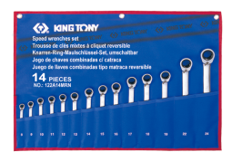 ZESTAW KLUCZY PŁASKO-OCZKOWYCH Z GRZECHOTKĄ DWUKIERUNKOWĄ 373A 14cz. 8 - 24mm, ETUI King Tony 122A14MRN