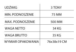 PROMOCJA - PODNOŚNIK HYDRAULICZNY 3T, ZAKRES 75 - 500mm   SchafferTechnik HCFQJD64A-6