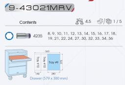 PROMOCJA-ZESTAW NASADEK DŁUGICH 6-kąt. 1/2" 21cz. 8 - 36mm, WKŁAD EVA DO WÓZKA King Tony 9-43021MRV