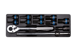 PROMOCJA-ZESTAW NASADEK UDAROWYCH 1/2" 12cz. KRÓTKIE HEX H4 - H19 Z AKCESORIAMI. WKŁAD DO WÓZKA King Tony 9-4432MP