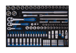 PROMOCJA-ZESTAW NASADEK 1/4"+3/8"+1/2" 103cz. 6-kąt. 4 - 32mm Z AKCESORIAMI, WKŁAD Z PIANKI, DO WÓZKA King Tony 9-9503MRV01