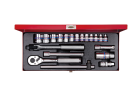 ZESTAW NASADEK 3/8" 20cz. KRÓTKIE 6-kąt. 6 - 22mm Z GRZECHOTKĄ I AKCESORIAMI, KASETA King Tony 3520MR