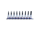 ZESTAW NASADEK Z KOŃCÓWKĄ TORX 1/2" 9 cz. DŁUGIE T20 - T60 ZESTAW NA SZYNIE King Tony 4119PR10